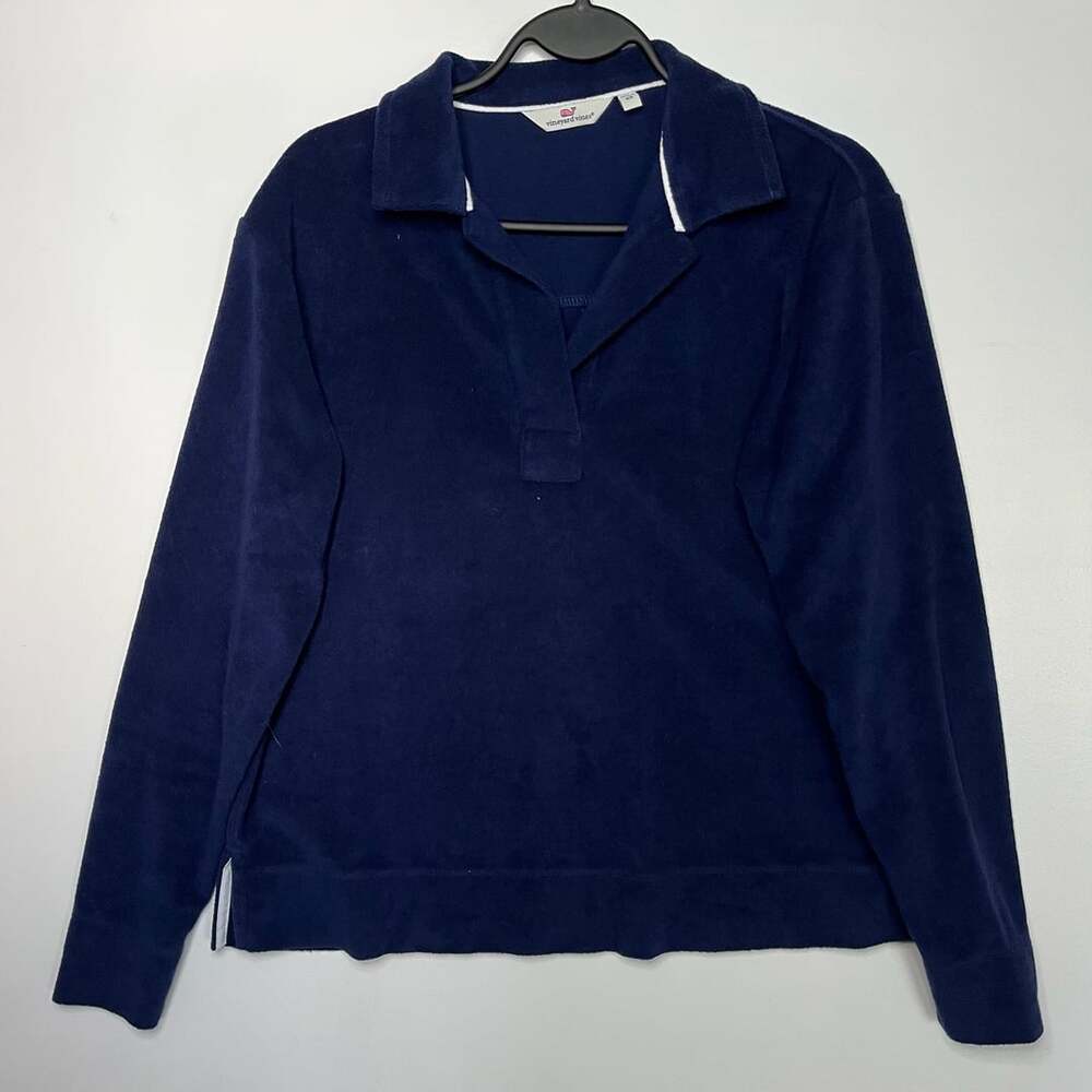 Vineyard Vines Terry Cloth Long Sleeve Polo Navy Blue Size XS